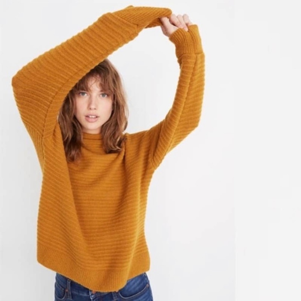 Madewell Belmont Mustard Mockneck Ribbed Merino Wool Sweater Sz L